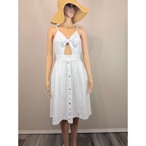 Size M - White Tie Front Cutout Button Down Summer Dress